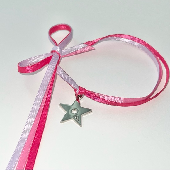 VTG Christian Dior Beauty Pink Ribbon Bow & Star Charm Tie Around Bracelet - Picture 7 of 14
